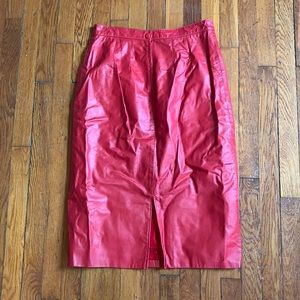 Vintage red genuine leather pencil skirt, size 4/6